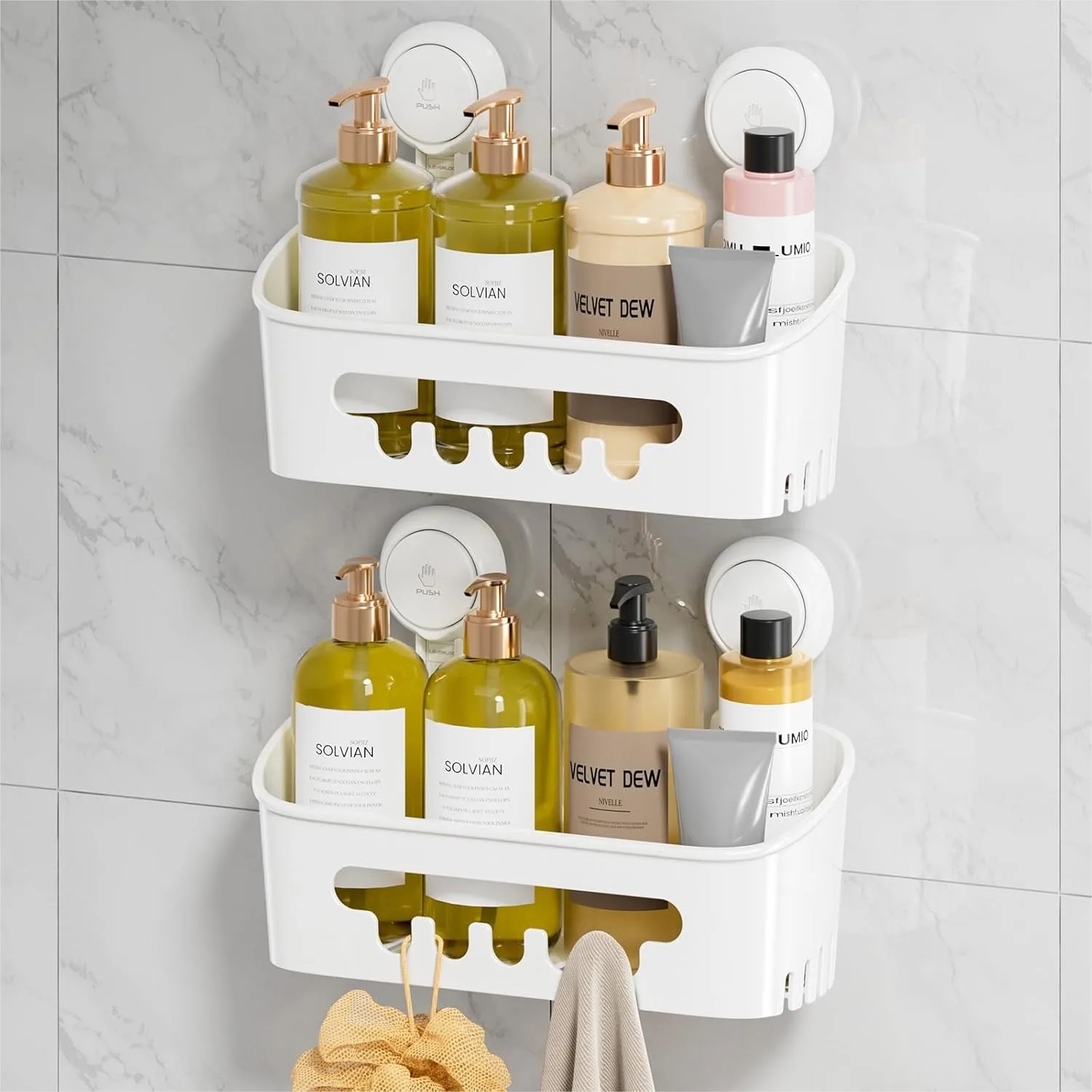 Shower Caddy Suction Cup 2 Pack, Bathroom Organizer Removable Shelf with Powerful Hold 22lbs, White
Shower Caddy Suction Cup 2 Pack, Bathroom Organizer Removable Shelf with Powerful Hold 22lbs, White