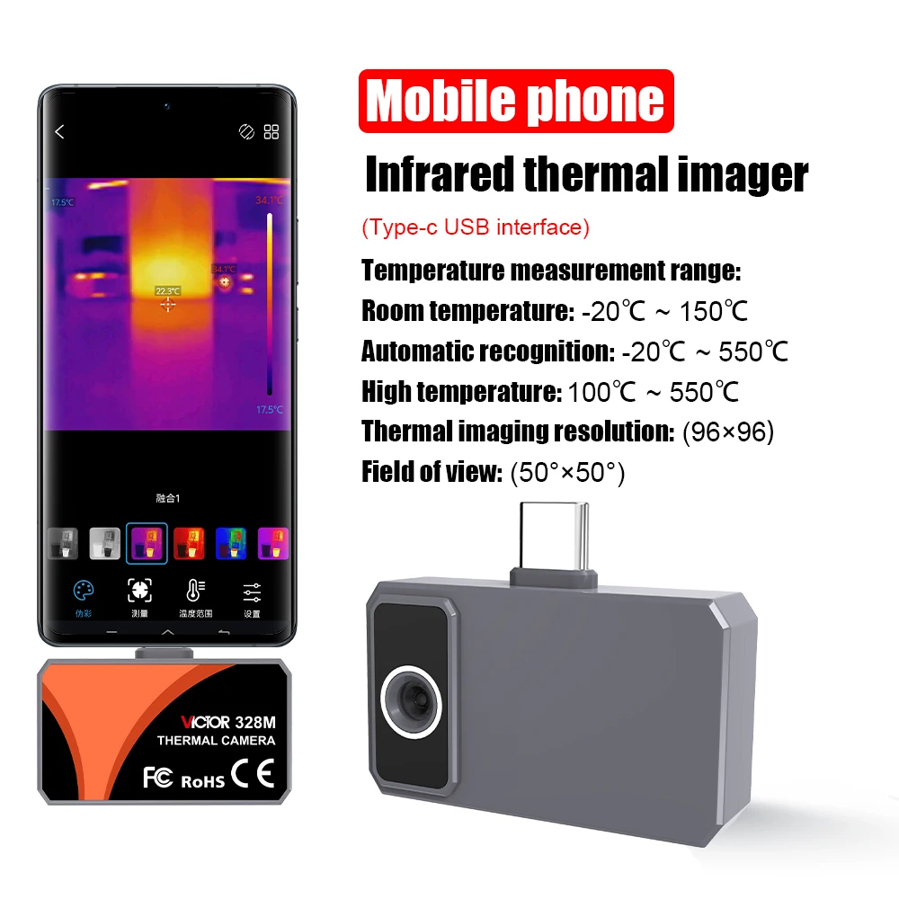 Victor 328M Infrared thermal imager 96*96 Range -20~550℃ take photos and vitdeos MOBILE PHONE PLUG-INTHERMAL IMAGER
Victor 328M Infrared thermal imager 96*96 Range -20~550℃ take photos and vitdeos MOBILE PHONE PLUG-INTHERMAL IMAGER