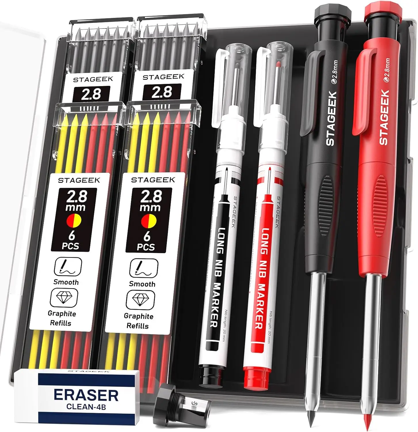 2.8mm Mechanical Pencil Set with 26 Refills, Waterproof Long Nib Markers for Construction & Woodworking
2.8mm Mechanical Pencil Set with 26 Refills, Waterproof Long Nib Markers for Construction & Woodworking
