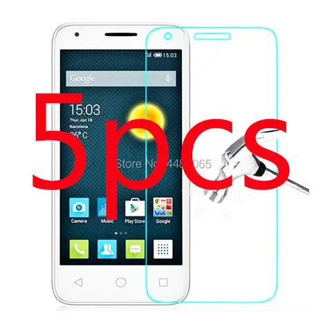 5pcs on for alcatel one touch pixi 3 4.5 tempered glass 9h protective film front guard screen protector for 5019d ot5019 saver