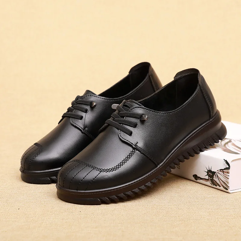 Black Leather Lace-Up Loafers For Women With Stitched Toe Detail And Non Slip Thick Sole Comfortable Casual Office And Daily Wal
Black Leather Lace-Up Loafers For Women With Stitched Toe Detail And Non Slip Thick Sole Comfortable Casual Office And Daily Wal