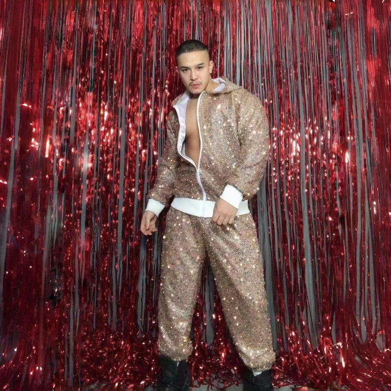 Men's Glitter Hooded Zipper Jacket Sequin Pants 2-Piece Set Hip Hop Performance Costume for Male Rap Singers Rock Dancers
Men's Glitter Hooded Zipper Jacket Sequin Pants 2-Piece Set Hip Hop Performance Costume for Male Rap Singers Rock Dancers