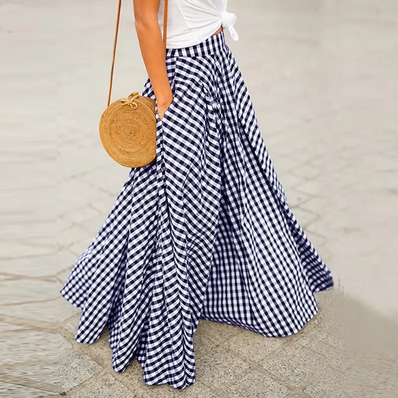 Plaid Long Skirts Women Bohemian Skirts Sexy High Waist Maxi Long Dress Casual Elastic Ladies A-line Skirts
Plaid Long Skirts Women Bohemian Skirts Sexy High Waist Maxi Long Dress Casual Elastic Ladies A-line Skirts