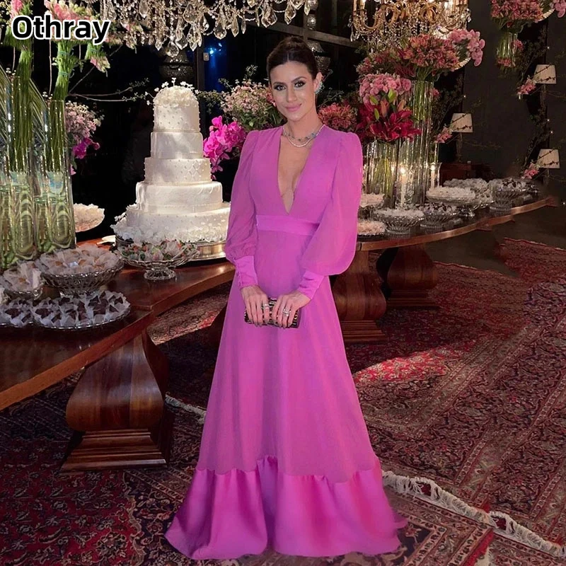 Othray Simple Chiffon Satin Evening Dresses Floor Length Long Sleeves Sexy Deep V Neck Formal Prom Gowns Celebrity Dresses
Othray Simple Chiffon Satin Evening Dresses Floor Length Long Sleeves Sexy Deep V Neck Formal Prom Gowns Celebrity Dresses