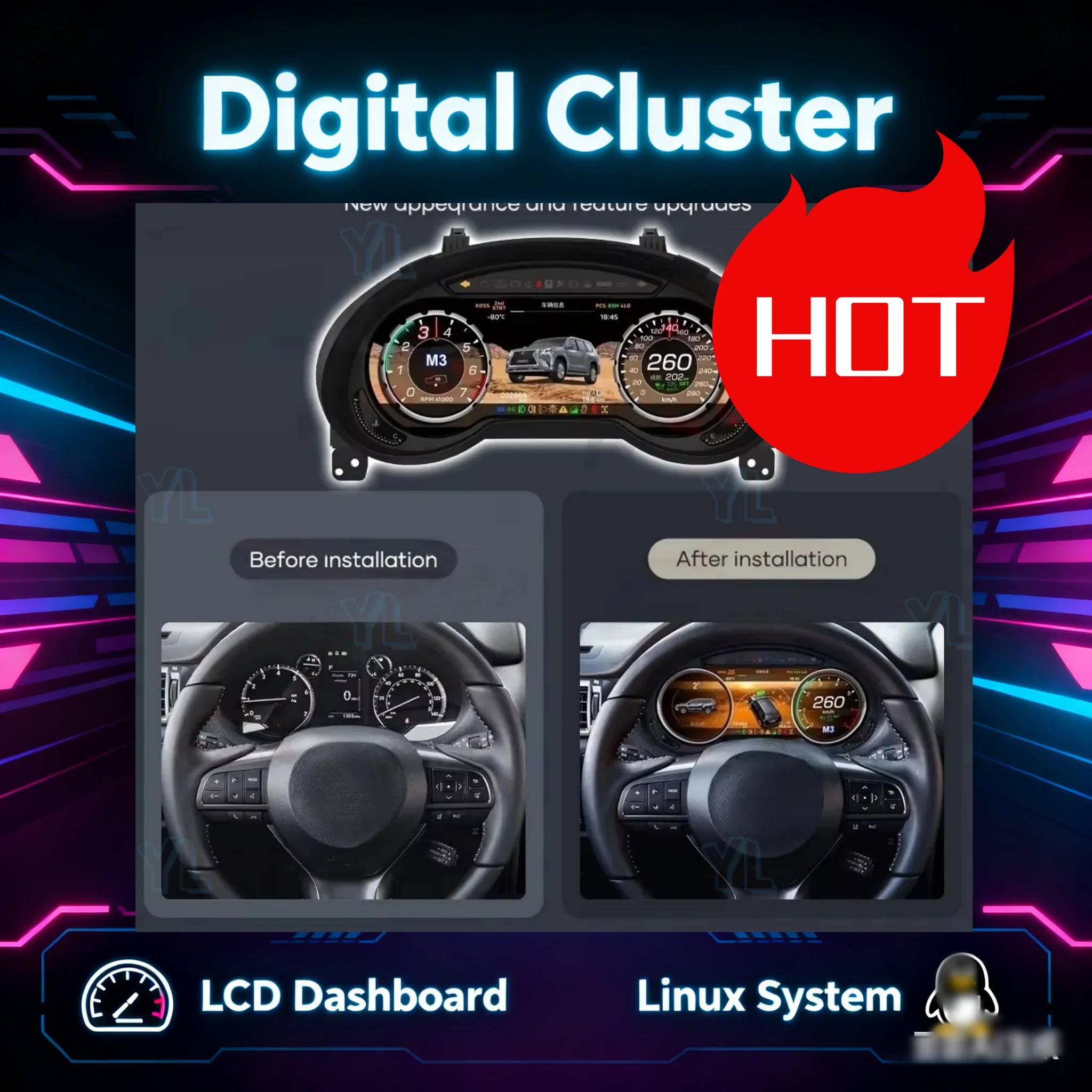 12.3 inch Digital Instrument Cluster For Lexus GX 2010-2021 Panel Virtual Cockpit Speedometer LCD Dashboard Plug and Caplay
12.3 inch Digital Instrument Cluster For Lexus GX 2010-2021 Panel Virtual Cockpit Speedometer LCD Dashboard Plug and Caplay