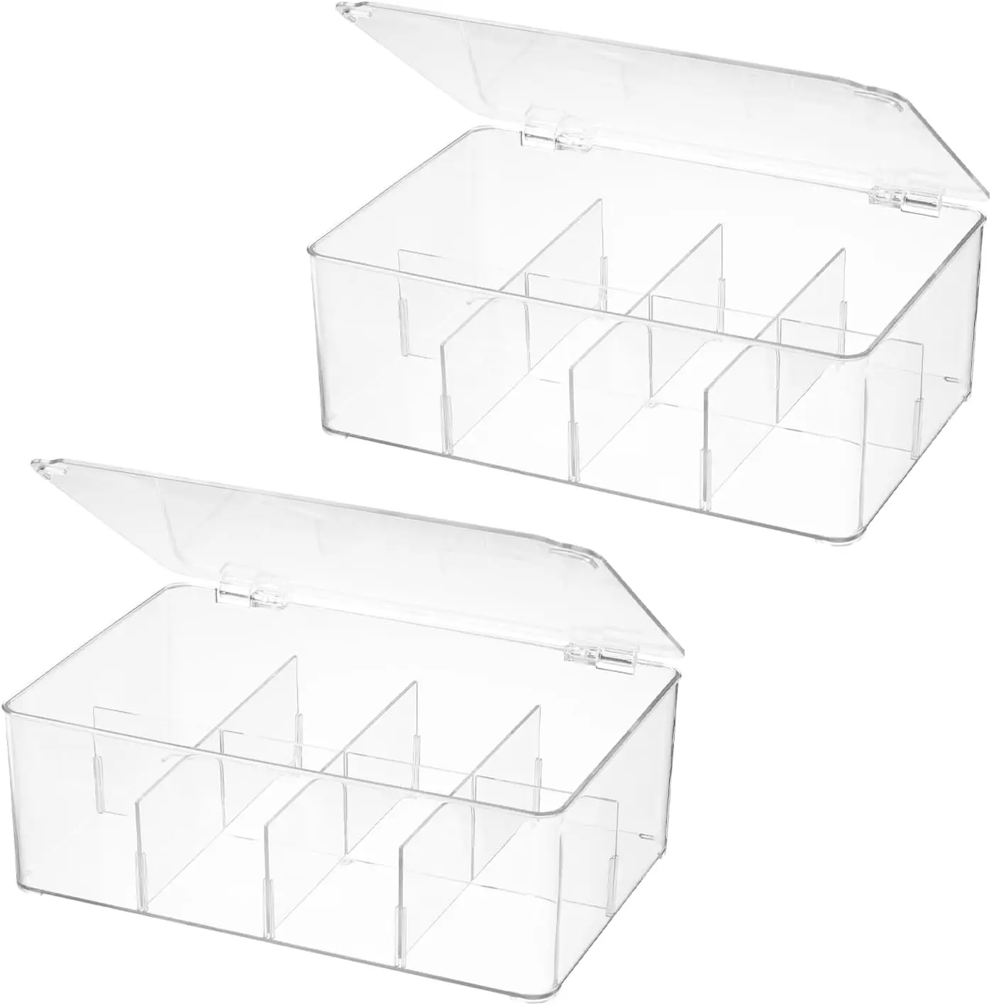 Divided Clear Plastic Organizer Bin with Hinge Lid, 8 Sections Tea Bag Storage Box for Kitchen, Snacks, Spice Packets,Pouches
Divided Clear Plastic Organizer Bin with Hinge Lid, 8 Sections Tea Bag Storage Box for Kitchen, Snacks, Spice Packets,Pouches