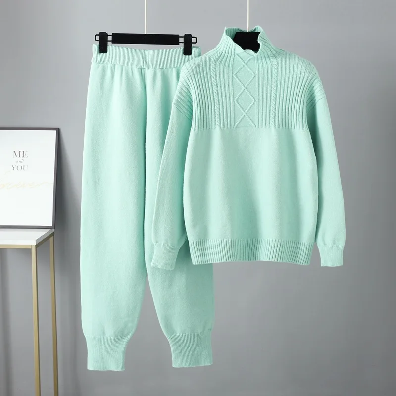 Winter Oversized Two-piece Sets Drop Sleeve Cashmere Knit Thick Loose Turtleneck Sweater Tracksuits Wide Leg Pants Suit Women
Winter Oversized Two-piece Sets Drop Sleeve Cashmere Knit Thick Loose Turtleneck Sweater Tracksuits Wide Leg Pants Suit Women