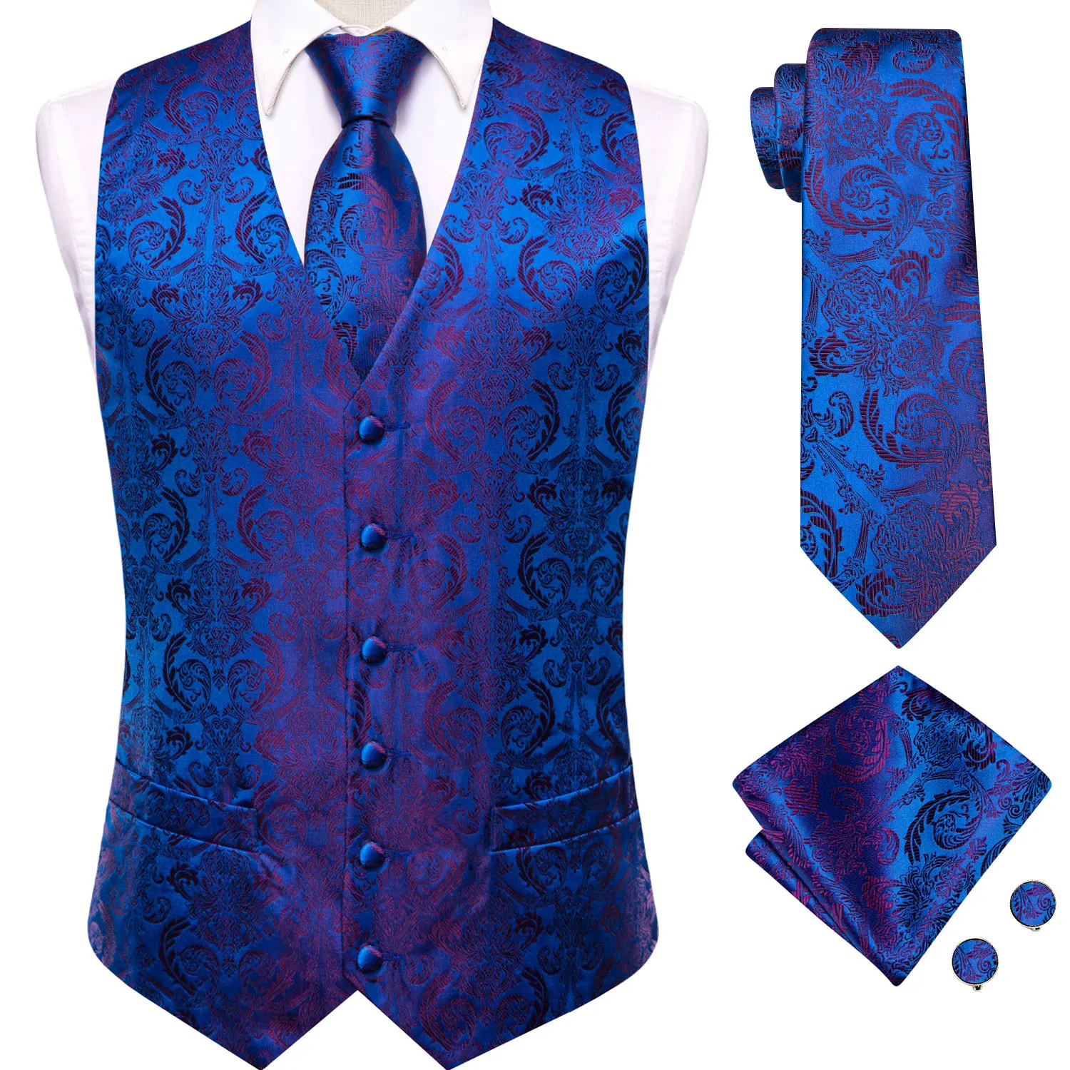 Formal Blue Red Paisley Mens Vest Party Wedding Luxury Waistcoat With Pocket Square Tie Suit Set Fit Dinner Gift
Formal Blue Red Paisley Mens Vest Party Wedding Luxury Waistcoat With Pocket Square Tie Suit Set Fit Dinner Gift