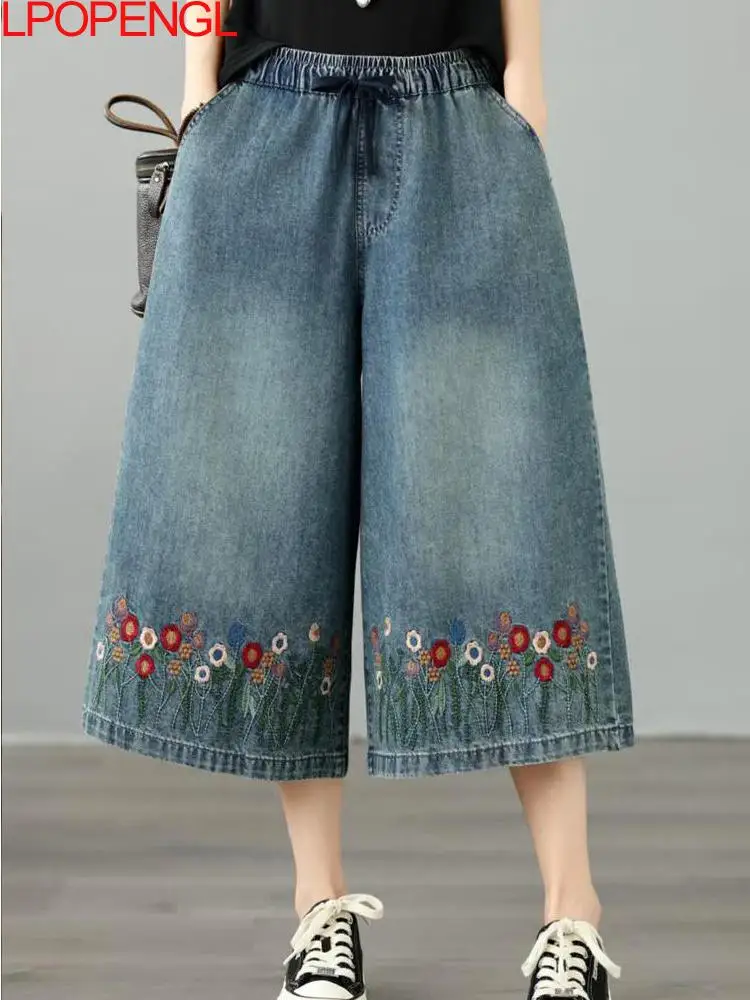 Summer New Ethnic Style Embroidered Flower Loose Straight Wide Leg Jeans 2026 Woman Vintage Drawstring Casual Calf-length Pants
Summer New Ethnic Style Embroidered Flower Loose Straight Wide Leg Jeans 2026 Woman Vintage Drawstring Casual Calf-length Pants