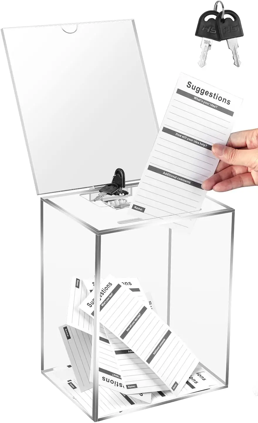 Clear Acrylic Donation Box with Lock and Sign Holder 5.9x7.8x9.8in for Ballot, Charity, Tip Jar
Clear Acrylic Donation Box with Lock and Sign Holder 5.9x7.8x9.8in for Ballot, Charity, Tip Jar