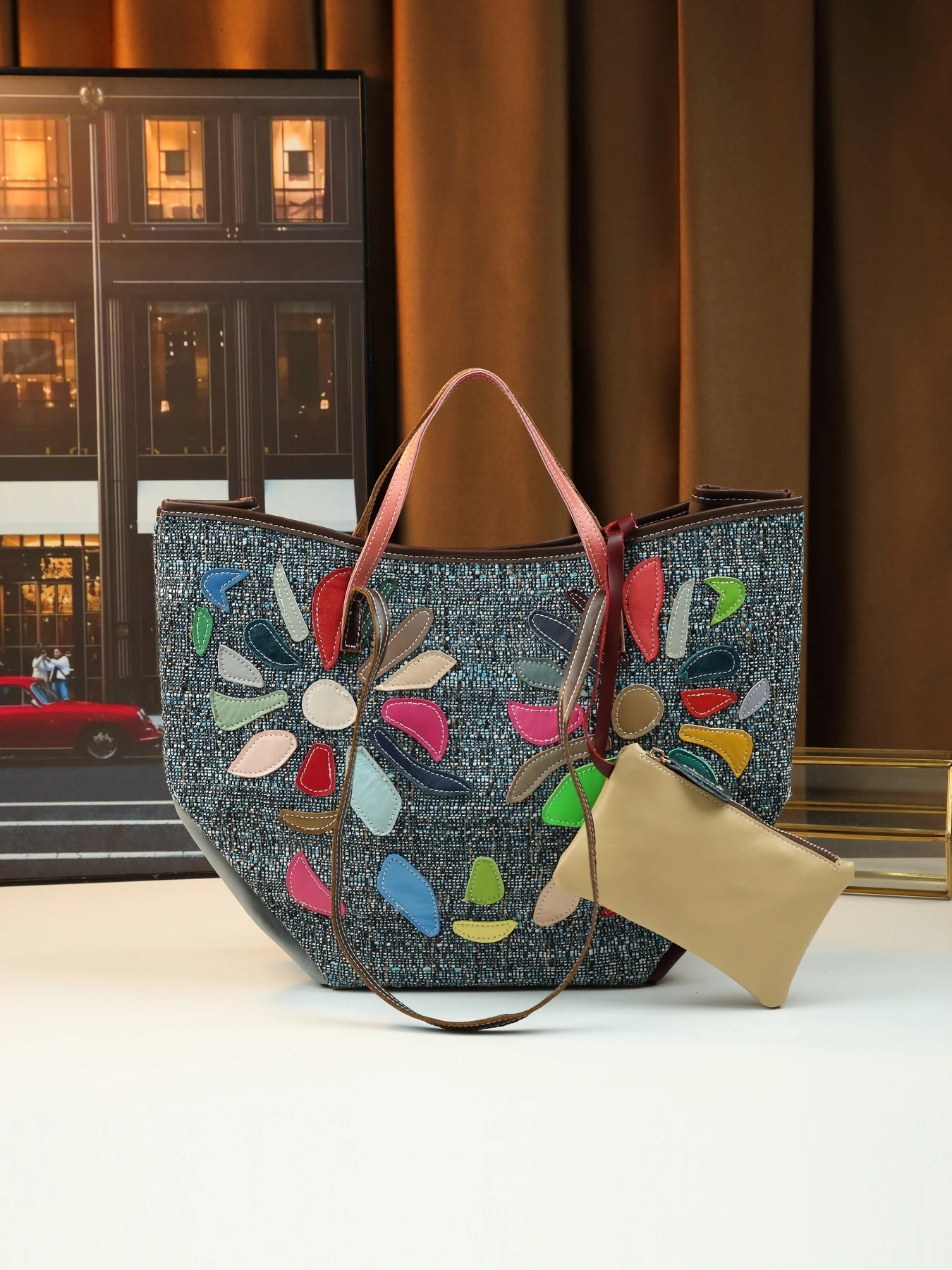 2025 new irregular graphic leather bucket bag color random color contrast child and mother bag
2025 new irregular graphic leather bucket bag color random color contrast child and mother bag