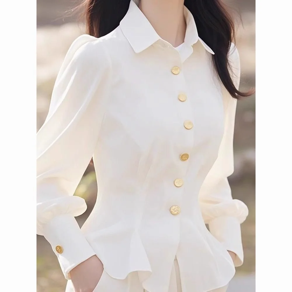 French Style Fashion White Blouse For Women Waist-slimming Long Sleeve Elegant Shirt Spring Autumn Casual Tops Office Lady Shirt
French Style Fashion White Blouse For Women Waist-slimming Long Sleeve Elegant Shirt Spring Autumn Casual Tops Office Lady Shirt