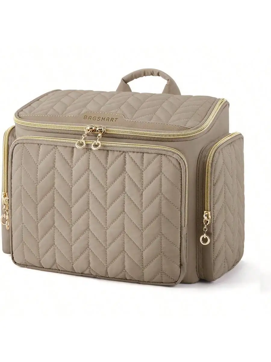 Large Quilted Travel Cosmetic Bag With Handle And Multiple Pockets
Large Quilted Travel Cosmetic Bag With Handle And Multiple Pockets