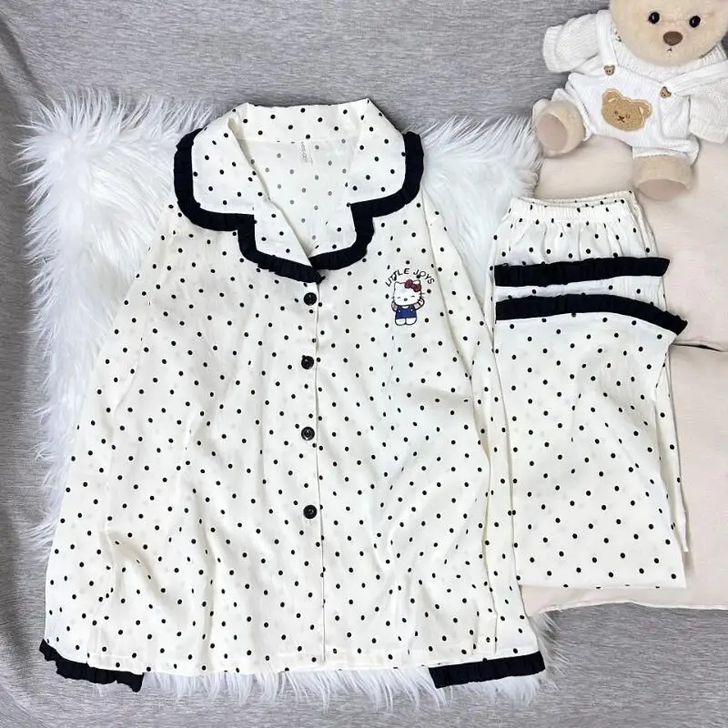 Горячие аниме «Hello Kitty», новые женские пижамы, кардиган с рисунком кота, домашняя одежда, милая девушка, милый стиль, длинные брюки с длинными рукавами для подростков 
Горячие аниме «Hello Kitty», новые женские пижамы, кардиган с рисунком кота, домашняя одежда, милая девушка, милый стиль, длинные брюки с длинными рукавами для подростков