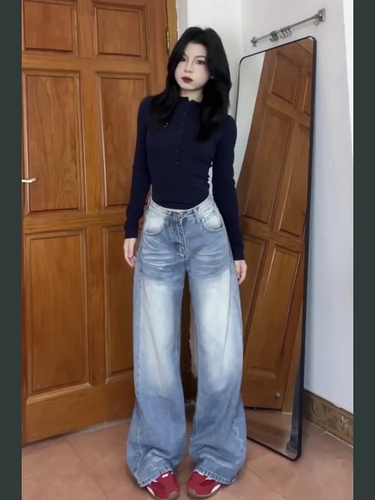 Light Blue Lightning Stripe Wide Leg Jeans Women's High Waist Floor Length Straight Lazy Pants Spring Autumn New Arrival
Light Blue Lightning Stripe Wide Leg Jeans Women's High Waist Floor Length Straight Lazy Pants Spring Autumn New Arrival