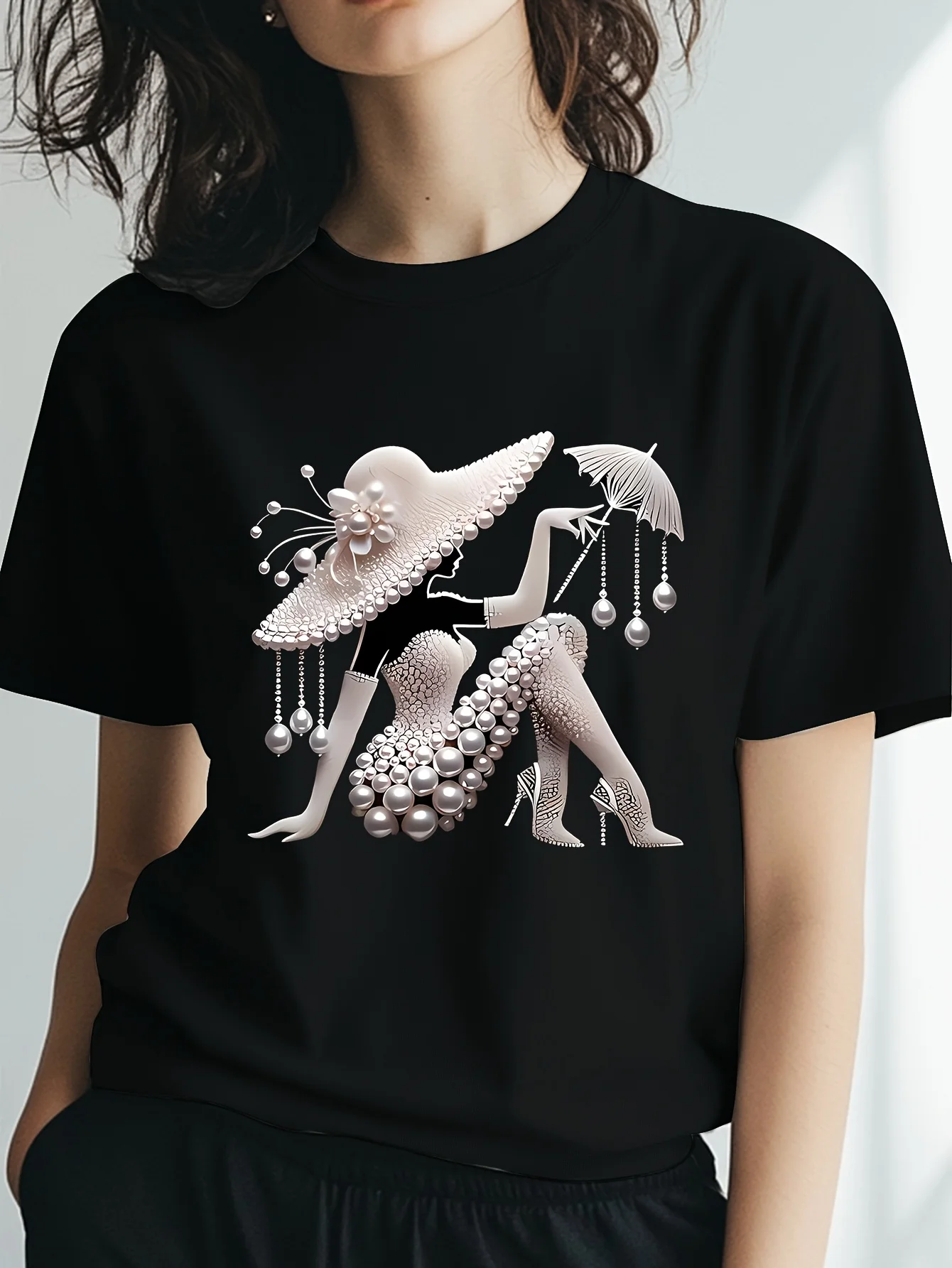 Women's Pearl Print T-Shirt Round Neck Short Sleeve Cotton Tees Retro Hip Hop Y2k T-shirt Summer Breathable Tops Women Clothing 
Women's Pearl Print T-Shirt Round Neck Short Sleeve Cotton Tees Retro Hip Hop Y2k T-shirt Summer Breathable Tops Women Clothing