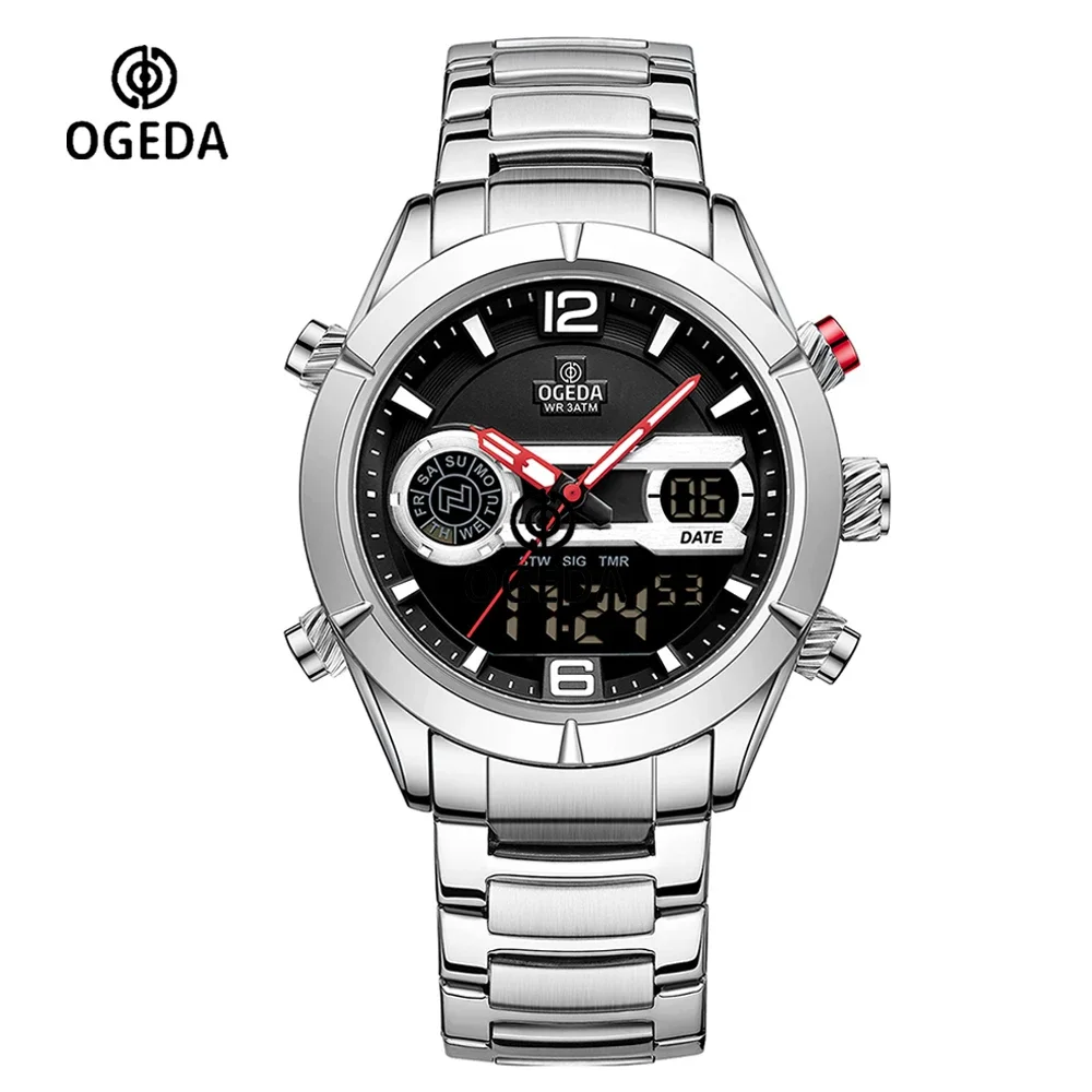 OGEDA OGD7001 Men's Analog Digital Quartz Watch Stainless Steel Strap 3ATM Waterproof Sport Military Dual Display LED Wristwatch
OGEDA OGD7001 Men's Analog Digital Quartz Watch Stainless Steel Strap 3ATM Waterproof Sport Military Dual Display LED Wristwatch