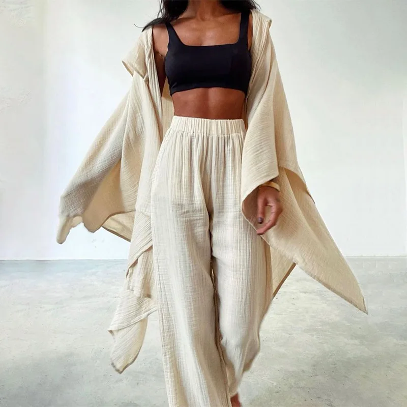 New Fashion Casual Long Sleeve Solid Color Loose Fit Cardigan + Eastic Waist Ankle Length Wide Leg Pants Sets For Women
New Fashion Casual Long Sleeve Solid Color Loose Fit Cardigan + Eastic Waist Ankle Length Wide Leg Pants Sets For Women