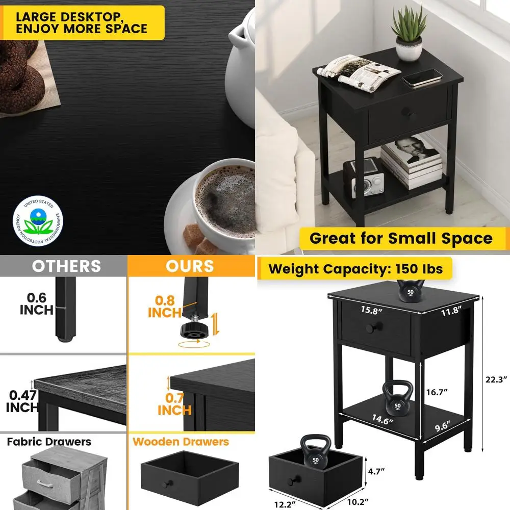 Pair of Black Metal and Wood Nightstands with Drawers and Storage Shelf for Living Room or Bedroom
Pair of Black Metal and Wood Nightstands with Drawers and Storage Shelf for Living Room or Bedroom