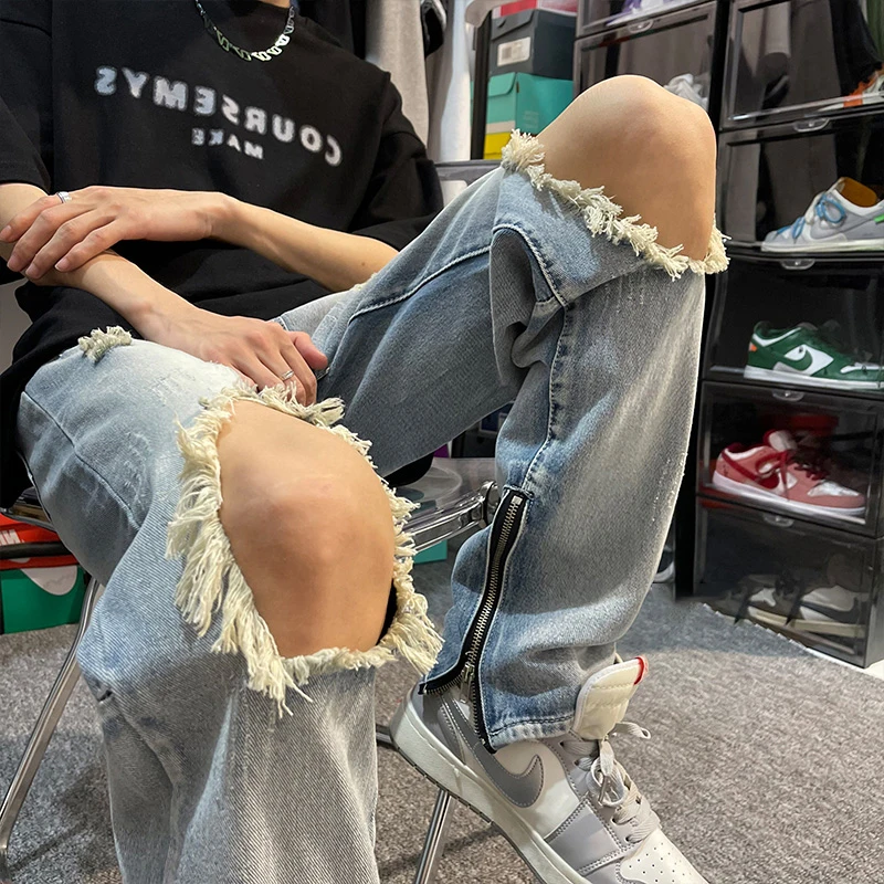 Retro Hole Denim Jeans Men's American High Street INS Trendy Brand Versatile Straight Loose Design Sense Zipper Long Pants
Retro Hole Denim Jeans Men's American High Street INS Trendy Brand Versatile Straight Loose Design Sense Zipper Long Pants