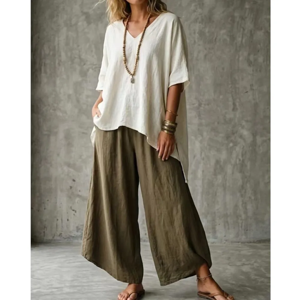 Women's Casual Linen Cotton Blend V-Neck Loose Top Summer Batwing Sleeve Solid Color Blouse Vintage Ethnic Beach Holiday Shirt
Women's Casual Linen Cotton Blend V-Neck Loose Top Summer Batwing Sleeve Solid Color Blouse Vintage Ethnic Beach Holiday Shirt