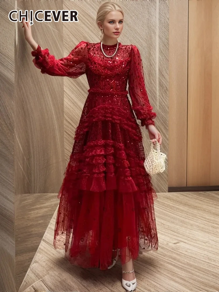 CHICEVER Patchwork Sequins Vintage Dresses For Women o Neck Long Sleeve High Waist Hit Color Spliced Mesh Spring Dress Female
CHICEVER Patchwork Sequins Vintage Dresses For Women o Neck Long Sleeve High Waist Hit Color Spliced Mesh Spring Dress Female