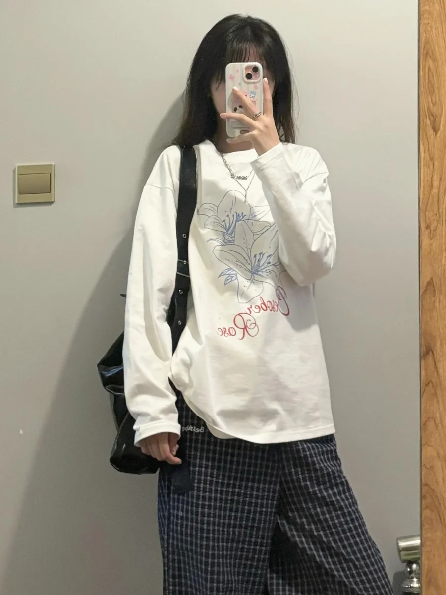 Свободная футболка с длинным рукавом из чистого хлопка, женская, больших размеров, белая, с цветочным принтом, повседневный топ, весна-осень, мужская базовая футболка
Свободная футболка с длинным рукавом из чистого хлопка, женская, больших размеров, белая, с цветочным принтом, повседневный топ, весна-осень, мужская базовая футболка