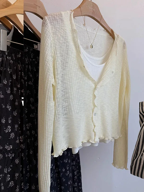 Summer Lightweight Mesh Knitted Cardigan Women's Sleeveless Outerwear with Strap Vest Top Thin Style Small Jacket
Summer Lightweight Mesh Knitted Cardigan Women's Sleeveless Outerwear with Strap Vest Top Thin Style Small Jacket