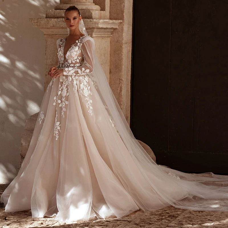 Eightree Formal A-Line Wedding Dresses V-Neck Appliques Long Sleeve Wedding Gowns Boho Beach Bridal Prom Dress bestidos de novia
Eightree Formal A-Line Wedding Dresses V-Neck Appliques Long Sleeve Wedding Gowns Boho Beach Bridal Prom Dress bestidos de novia