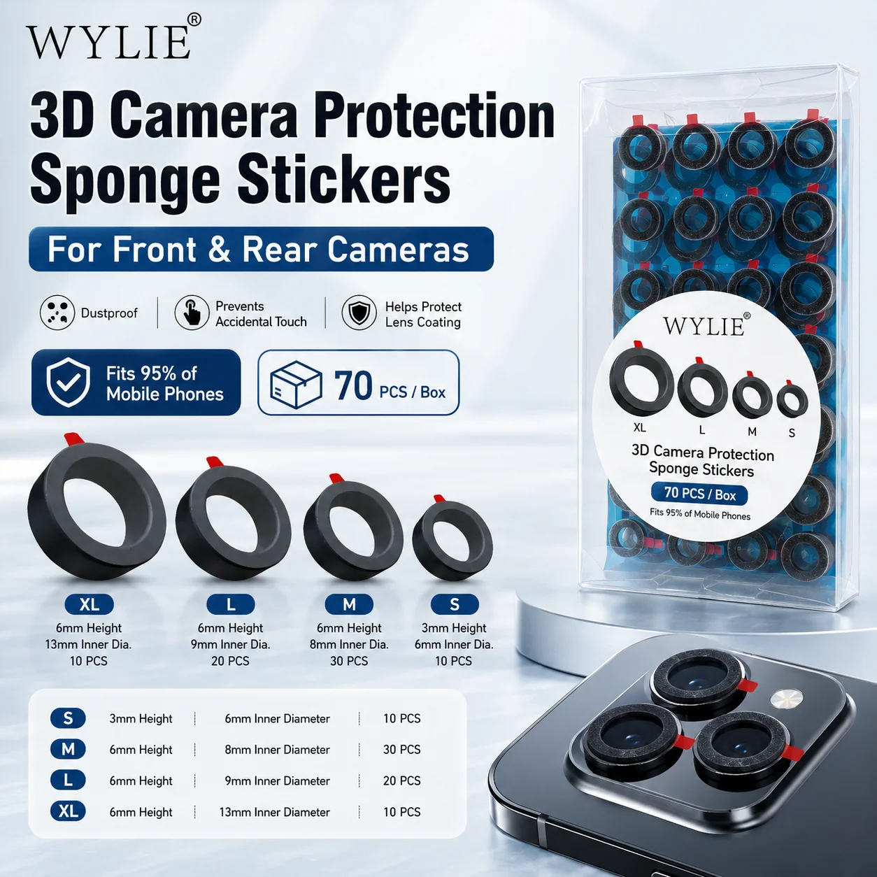 WYLIE 3D Camera Protection Sponge Sticker 70Pcs Bag Universal Front Rear Lens Dustproof Foam Pads for Mobile Phone Repair
WYLIE 3D Camera Protection Sponge Sticker 70Pcs Bag Universal Front Rear Lens Dustproof Foam Pads for Mobile Phone Repair