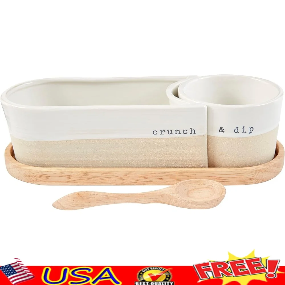 Farm Sectioned Serving Set 4 Piece Glazed Stoneware Dish Wooden Tray Includes Spoon Dishwasher Microwave Safe Cream
Farm Sectioned Serving Set 4 Piece Glazed Stoneware Dish Wooden Tray Includes Spoon Dishwasher Microwave Safe Cream