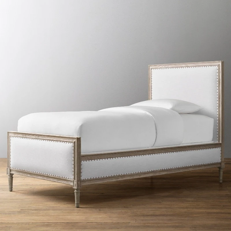 American solid wood fabric soft bag bed rattan backrest princess bed French oak gray white old children's single bed
American solid wood fabric soft bag bed rattan backrest princess bed French oak gray white old children's single bed