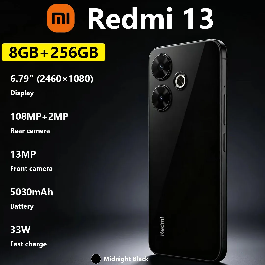 New Xiaomi Redmi 13 Mobile Phone 5030mAh Battery 33W Fast Charge 108MP Dual Camera Stylish Glass Back Design Dual SIM Smartphone
New Xiaomi Redmi 13 Mobile Phone 5030mAh Battery 33W Fast Charge 108MP Dual Camera Stylish Glass Back Design Dual SIM Smartphone