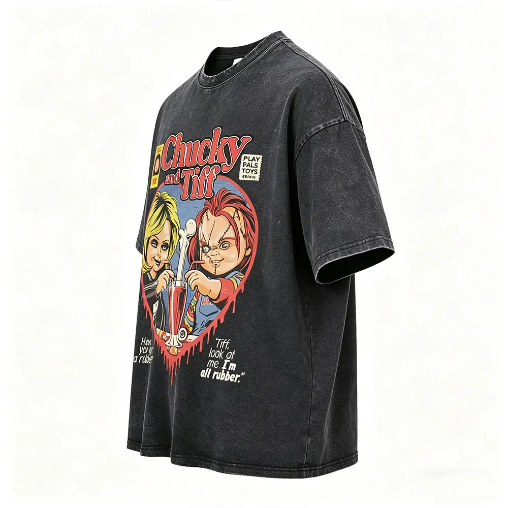 Funny Horror Chucky and Tiffany Vintage Washed T-shirt Men Women Casual Cotton T Shirts Male Humor Oversized T-shirts Streetwear
Funny Horror Chucky and Tiffany Vintage Washed T-shirt Men Women Casual Cotton T Shirts Male Humor Oversized T-shirts Streetwear