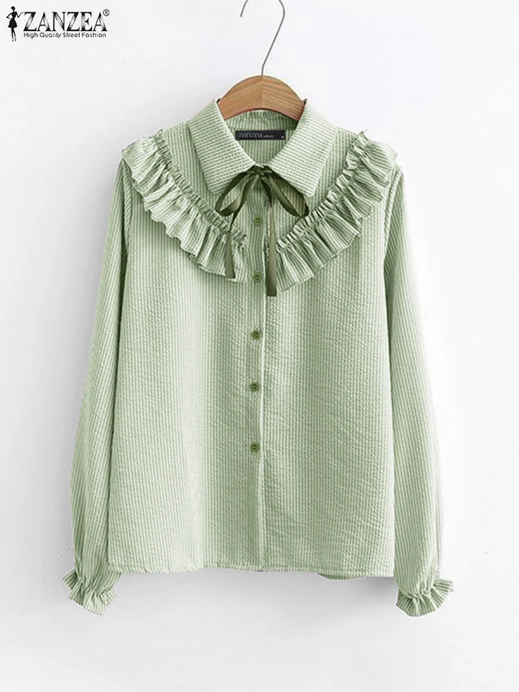 ZANZEA Spring Elegant Work Shirts Ruffles Blouse Women Autumn Long Sleeve Lapel Neck Stripe Tops Casual Lace Up Blusas Oversize
ZANZEA Spring Elegant Work Shirts Ruffles Blouse Women Autumn Long Sleeve Lapel Neck Stripe Tops Casual Lace Up Blusas Oversize