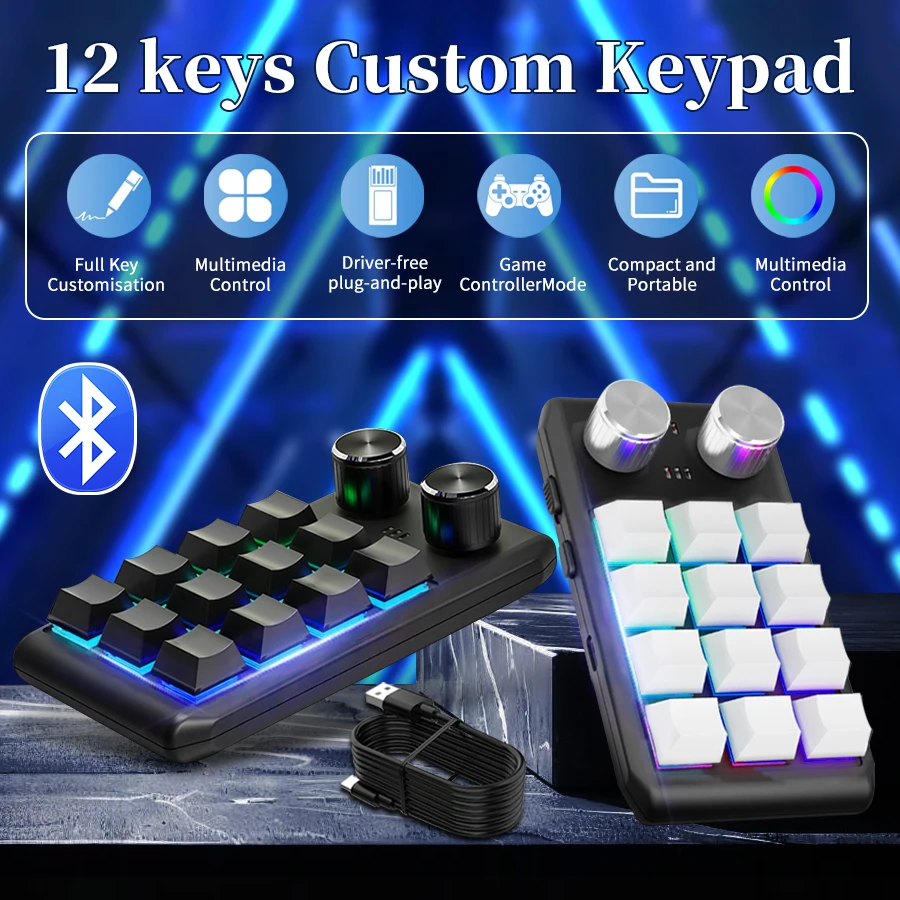 12-клавишная 2-ручная Bluetooth-клавиатура, программирование макросов, пользовательская клавиатура, RGB-копирование, мини-кнопка, игровая механическая горячая замена макропада
12-клавишная 2-ручная Bluetooth-клавиатура, программирование макросов, пользовательская клавиатура, RGB-копирование, мини-кнопка, игровая механическая горячая замена макропада
