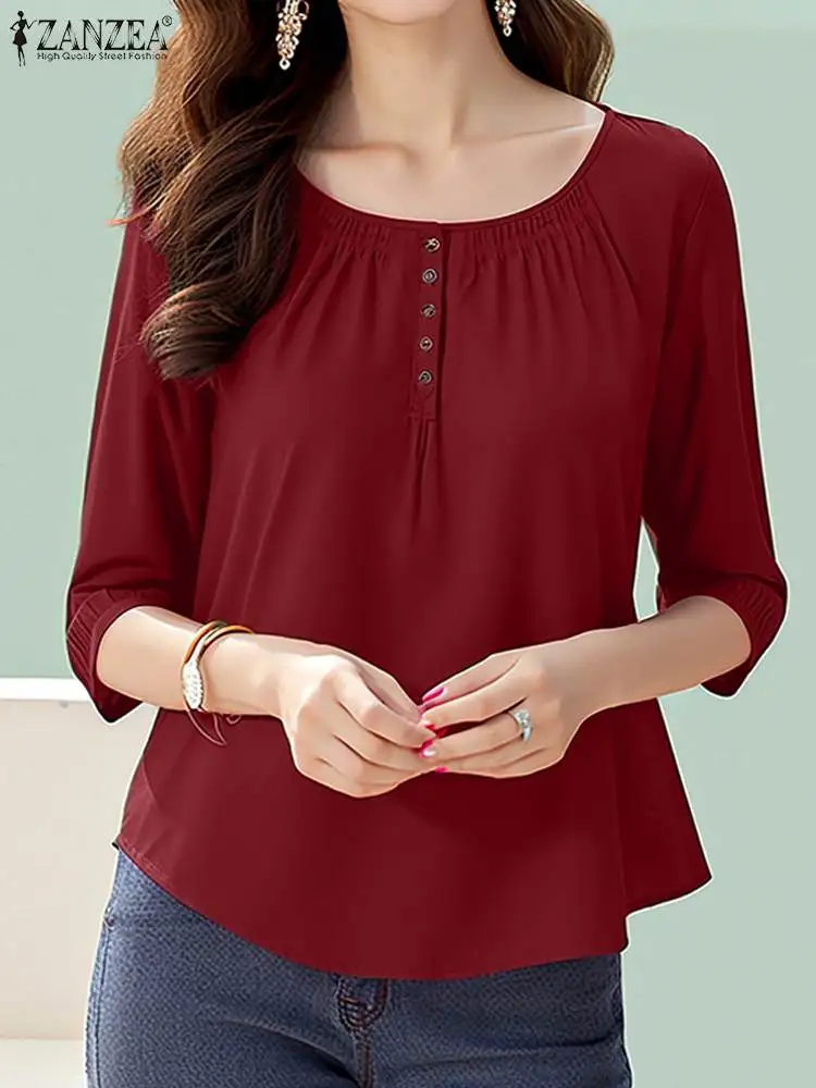 Fashion Summer Blouse ZANZEA Vintage Solid Shirt Women O Neck 3/4 Sleeve Work Tops Casual Loose Chemise Stylish Holiday Tunic
Fashion Summer Blouse ZANZEA Vintage Solid Shirt Women O Neck 3/4 Sleeve Work Tops Casual Loose Chemise Stylish Holiday Tunic