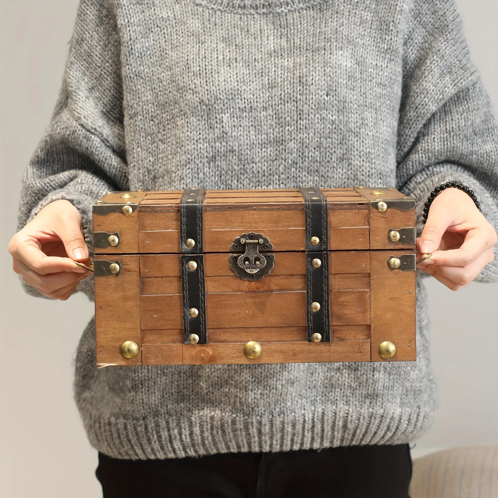 Vintage Wooden Treasure Chest - Decorative Storage Box With Hinged Lid, Brown
Vintage Wooden Treasure Chest - Decorative Storage Box With Hinged Lid, Brown