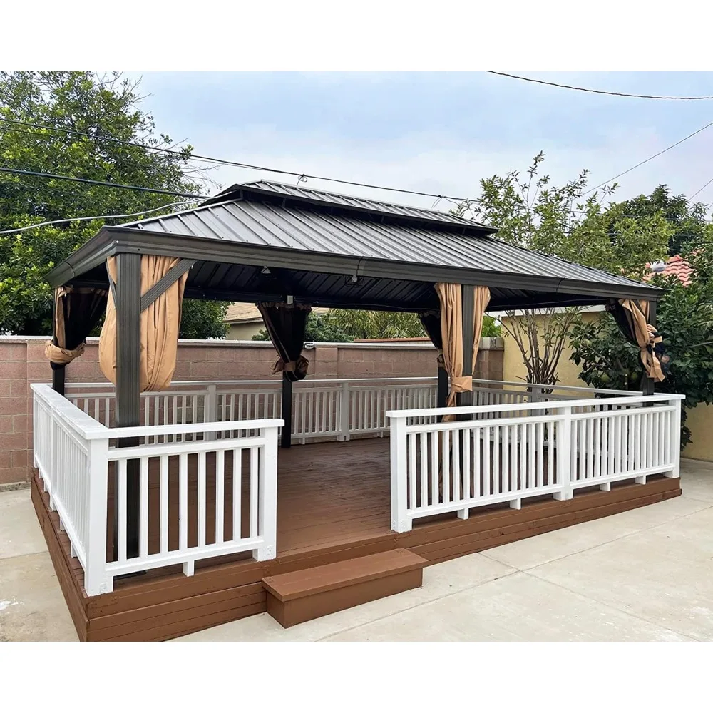 Hardtop pavilion 12'X 20 'outdoor galvanized steel roof with mesh and curtains, sunshade outside the terrace pavilion
Hardtop pavilion 12'X 20 'outdoor galvanized steel roof with mesh and curtains, sunshade outside the terrace pavilion