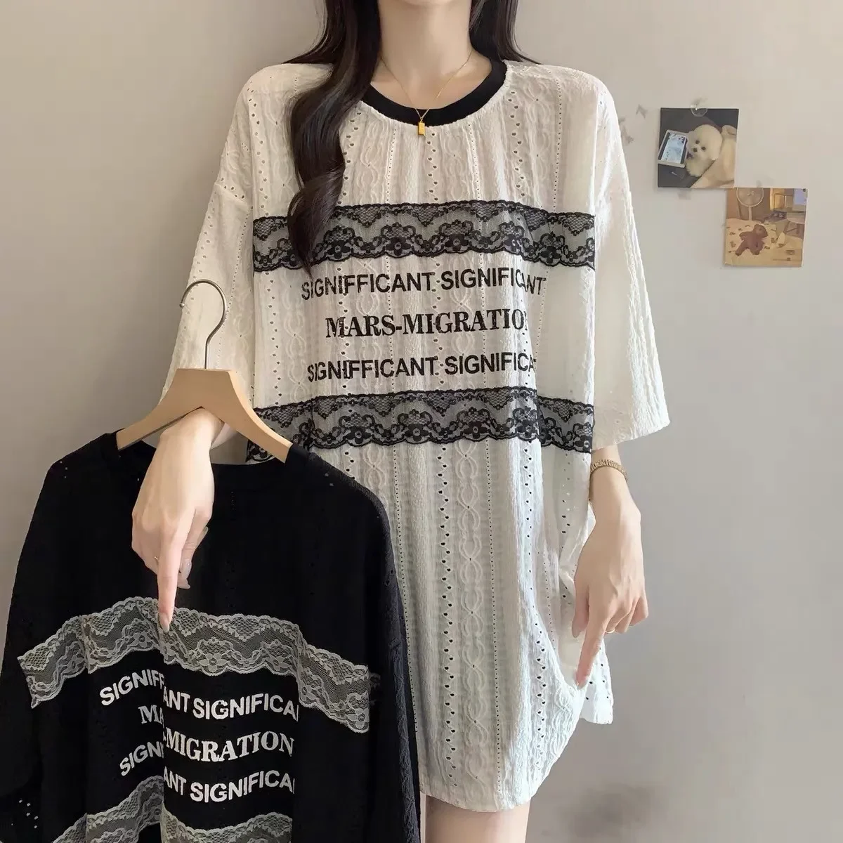 Women Loose Lace Trim Letter Print Blouse Short Sleeve O Neck Casual Summer Top Lightweight Chiffon Style
Women Loose Lace Trim Letter Print Blouse Short Sleeve O Neck Casual Summer Top Lightweight Chiffon Style