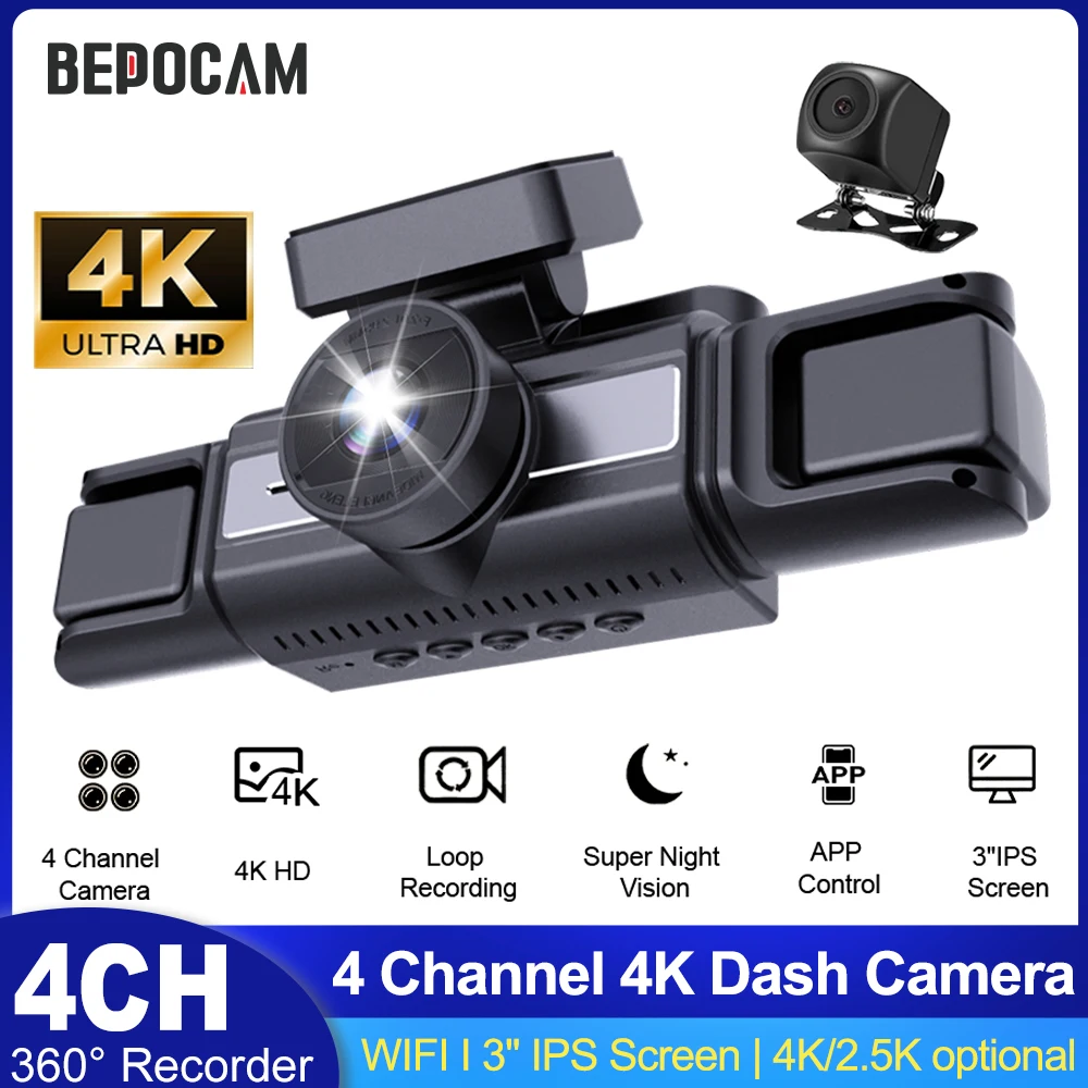 BEPOCAM 4 Channel 4K Dash Camera for Cars 360° Dashcam 4 Lens 1080p Front Left Right Rear Car DVR Wifi &APP Control Night Vision
BEPOCAM 4 Channel 4K Dash Camera for Cars 360° Dashcam 4 Lens 1080p Front Left Right Rear Car DVR Wifi &APP Control Night Vision