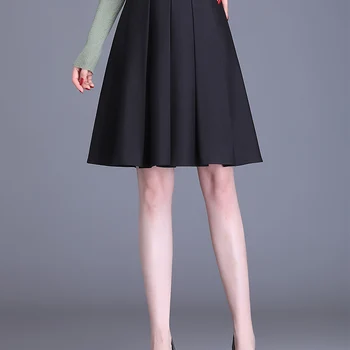 새로운 2022 가을 겨울 블랙 브라운 고품질 Pleated 스커트 S M L XL XXL XXXL 사이즈 A 라인 무릎 길이 스커트 여성 905