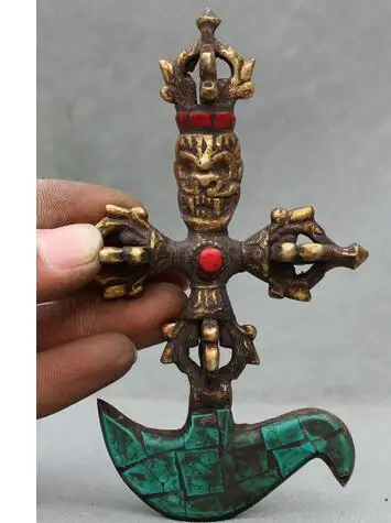 Pure Copper Gilt Brass Old Tibet Religion 5" Tibet Buddhism Gild turquoise Skull Skeleton Head Phurba Dagger Holder
Pure Copper Gilt Brass Old Tibet Religion 5" Tibet Buddhism Gild turquoise Skull Skeleton Head Phurba Dagger Holder