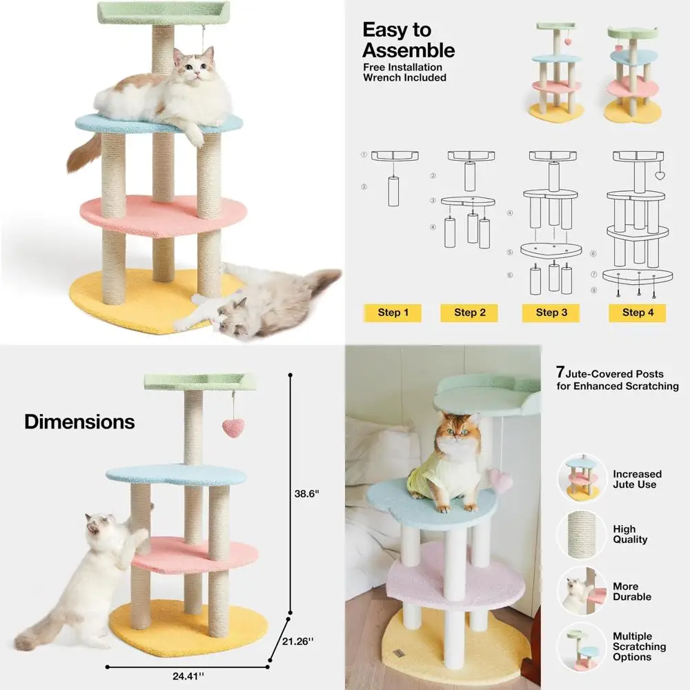Indoor Cat Tower 38.6 with Sisal Scratching Posts and Multi-Level Sweetheart Platform for Cats
Indoor Cat Tower 38.6 with Sisal Scratching Posts and Multi-Level Sweetheart Platform for Cats