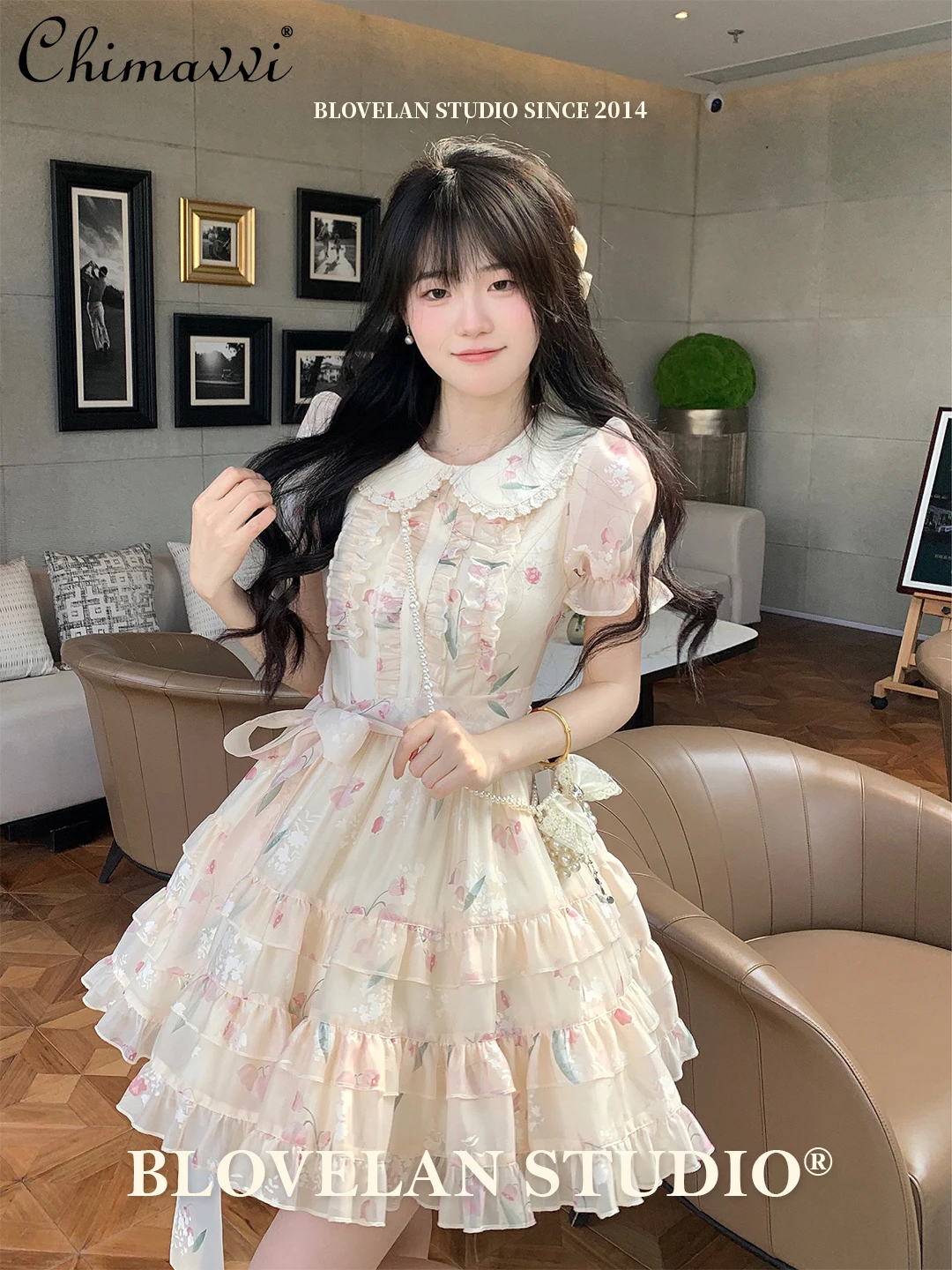 Sweet Fashion Printed Peter Pan Collar Multi-Layer Swing Dress Summer New Girly Style High Waist Slim Elegant Above Knee Dress
Sweet Fashion Printed Peter Pan Collar Multi-Layer Swing Dress Summer New Girly Style High Waist Slim Elegant Above Knee Dress