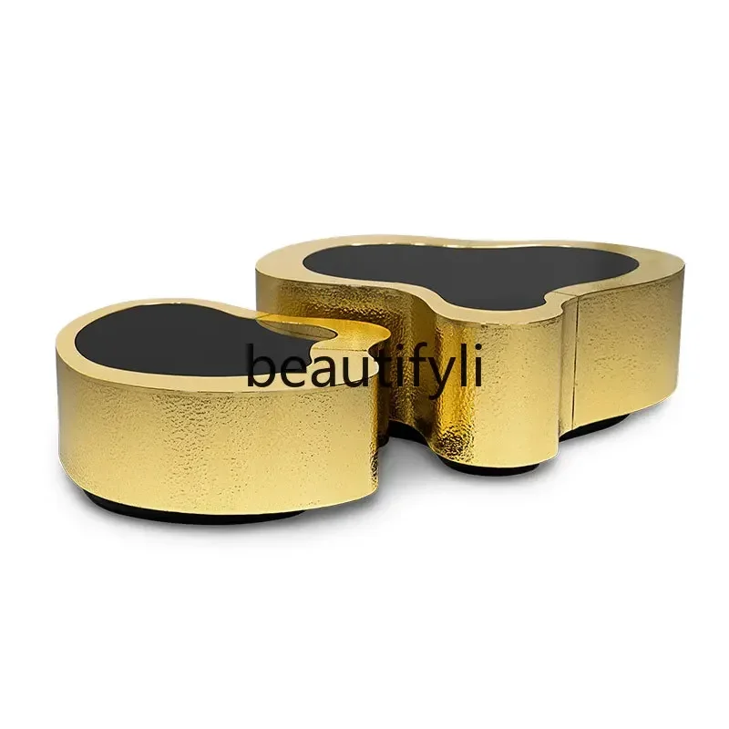 Metal luxury design special-shaped wavy coffee table combination gold high-end furniture
Metal luxury design special-shaped wavy coffee table combination gold high-end furniture