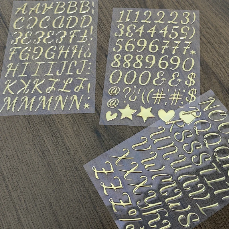 3 Sheets Gilded 3D Stereoscopic Letter Number Stickers Aesthetics Decoration Album Card Envelope Sealed Stationery Decals Toys
3 Sheets Gilded 3D Stereoscopic Letter Number Stickers Aesthetics Decoration Album Card Envelope Sealed Stationery Decals Toys