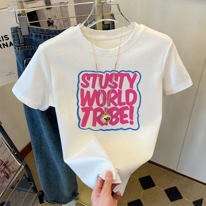 Women Summer Heavy Pure Cotton Simplicity Loose Letter Printing Short Sleeve T-Shirt Ladies Fashion Trend All-match Casual Tops
Women Summer Heavy Pure Cotton Simplicity Loose Letter Printing Short Sleeve T-Shirt Ladies Fashion Trend All-match Casual Tops