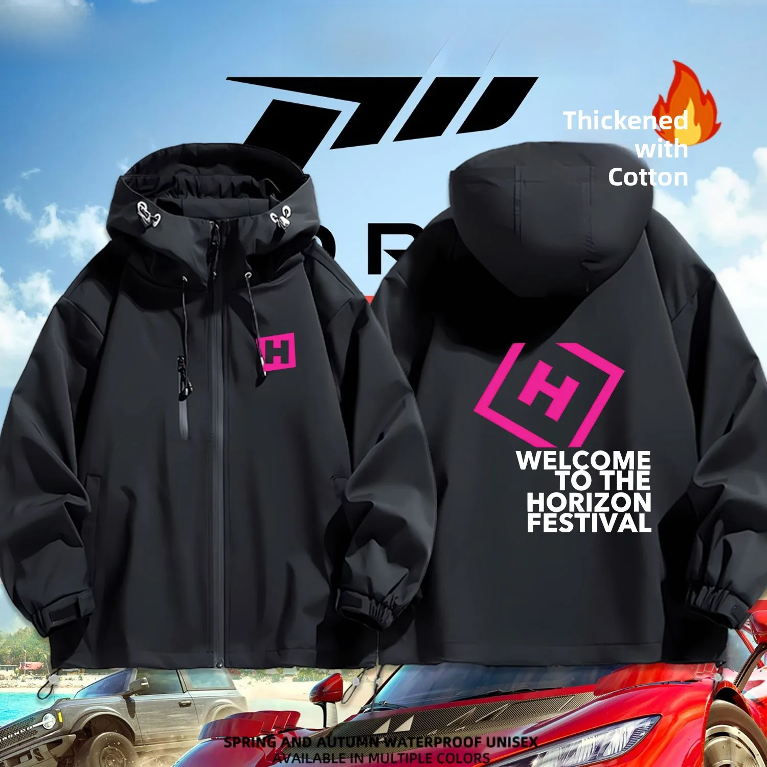 Thiened Cotton Racing Game Limit Speed Horizon Jaet Hooded Casual Outerwear Waterproof Polyester Fiber Spring Autumn Winter
Thiened Cotton Racing Game Limit Speed Horizon Jaet Hooded Casual Outerwear Waterproof Polyester Fiber Spring Autumn Winter