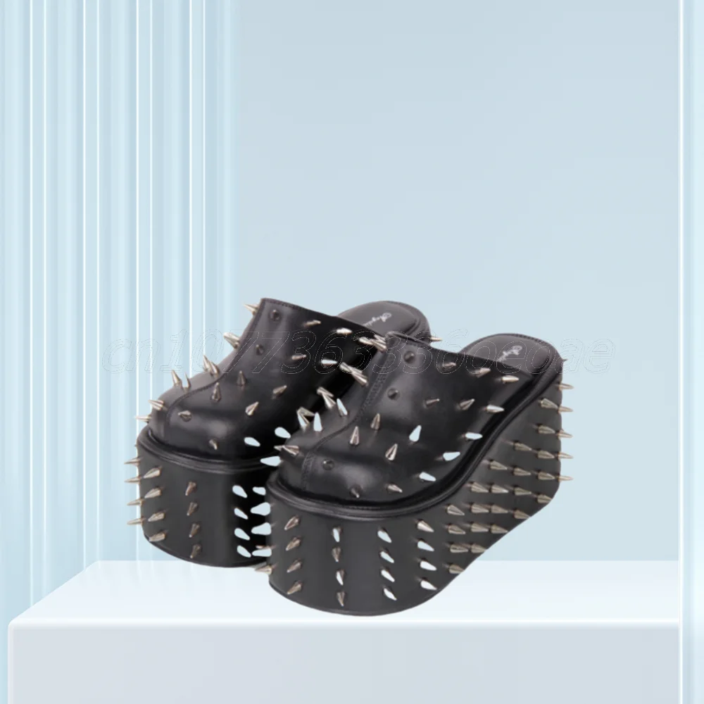 Muffin Bottom Rivet Decor Slippers Round Toe Matte Leathers Shoes for Women Thick Sole Black Shoes 2025 Zapatos Para Mujere
Muffin Bottom Rivet Decor Slippers Round Toe Matte Leathers Shoes for Women Thick Sole Black Shoes 2025 Zapatos Para Mujere